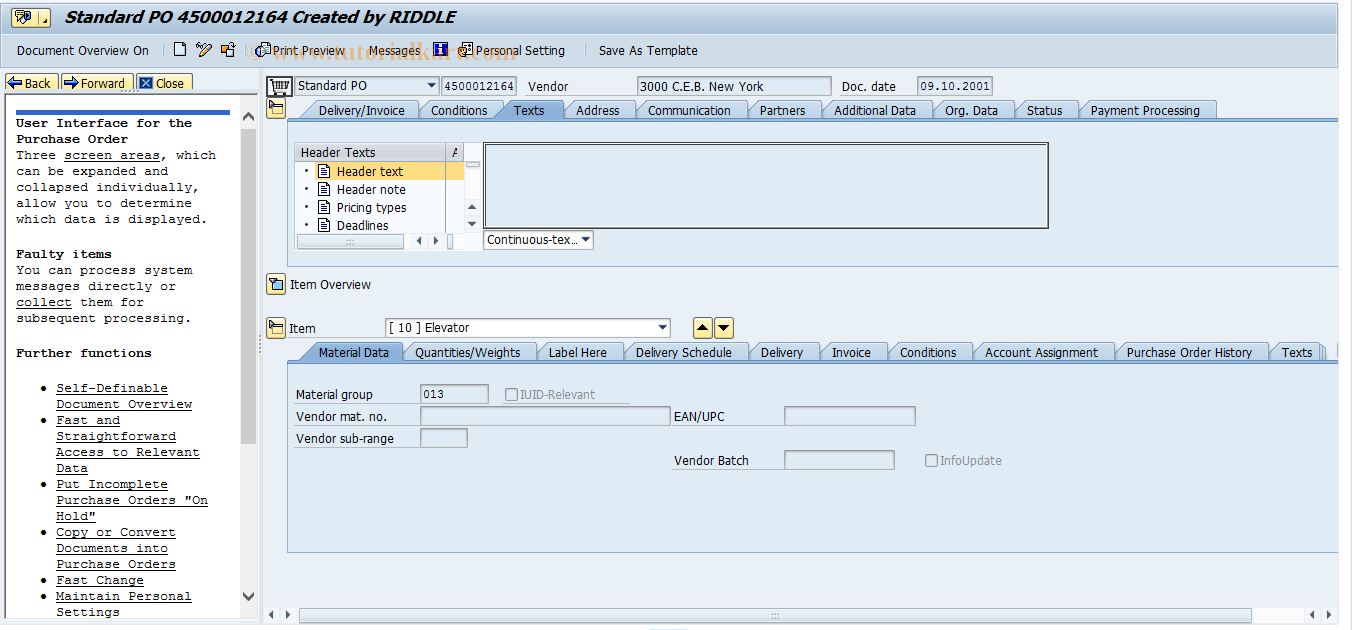 SAP TCode MEPO - Purchase Order