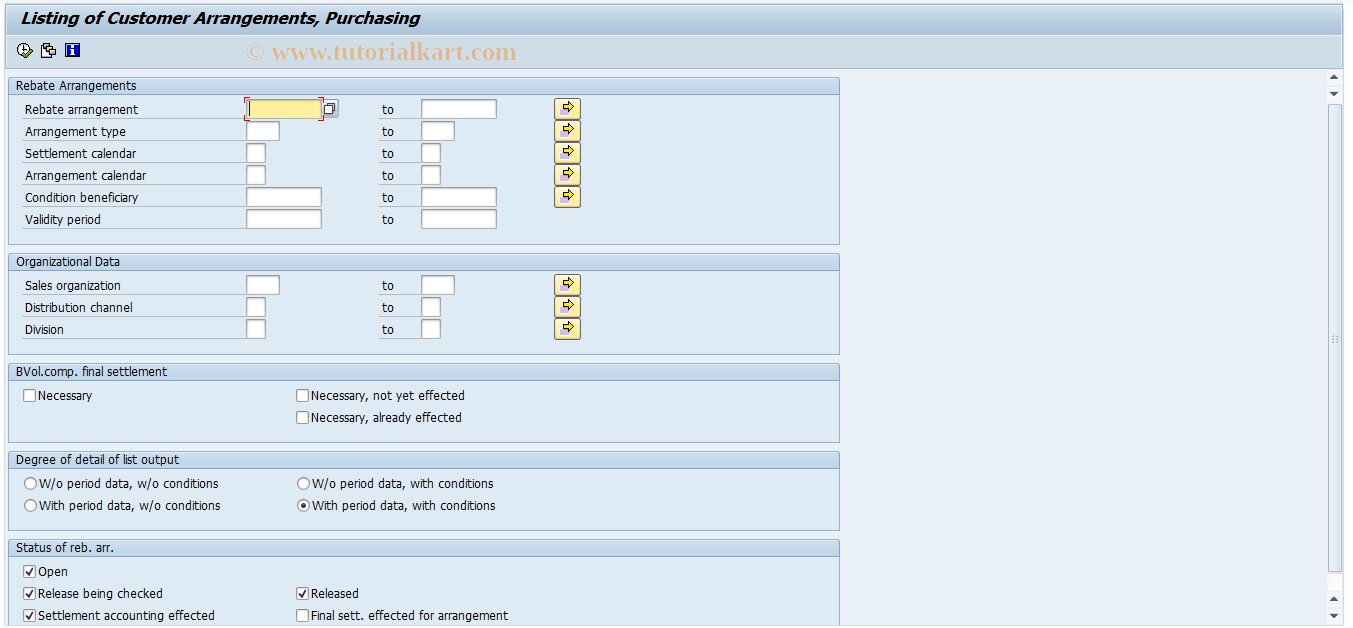 SAP TCode MER5 - List of Customer Rebate Arrangements
