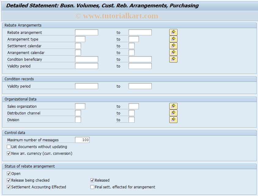 SAP TCode MER8 -  Determination  Statement: Customer  Rebate Arrs.
