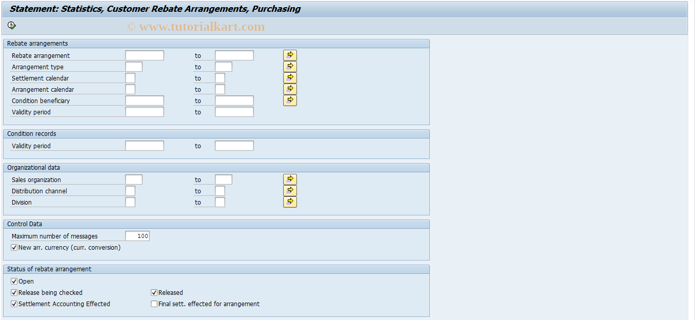 SAP TCode MER9 - Statement: Customer Reb. Arr. Stats.