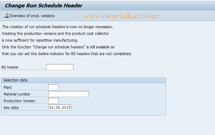 SAP TCode MF02 - Change Run Schedule Header