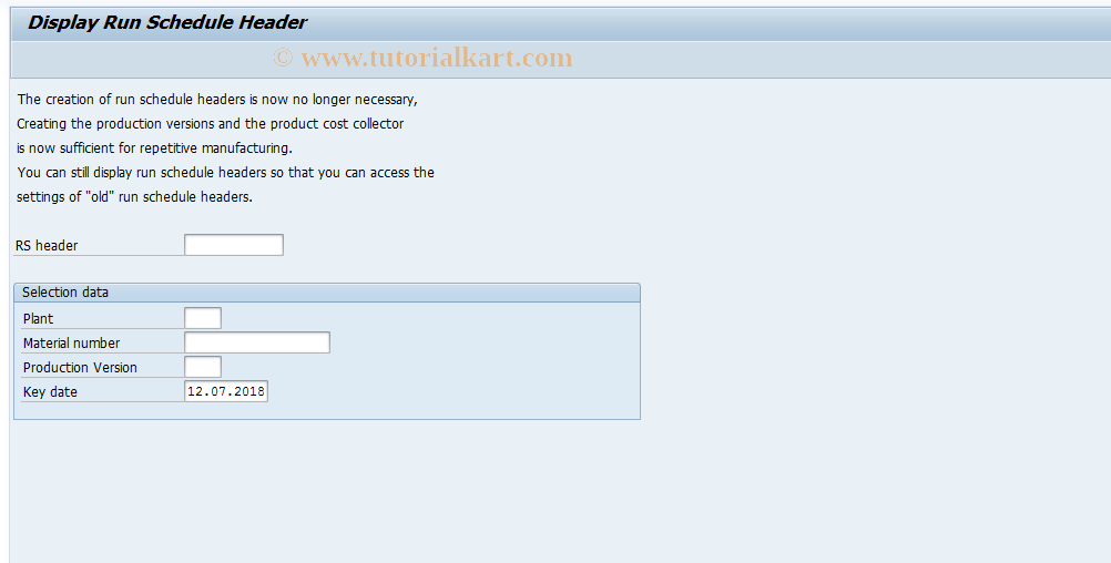 SAP TCode MF03 - Display Run Schedule Header