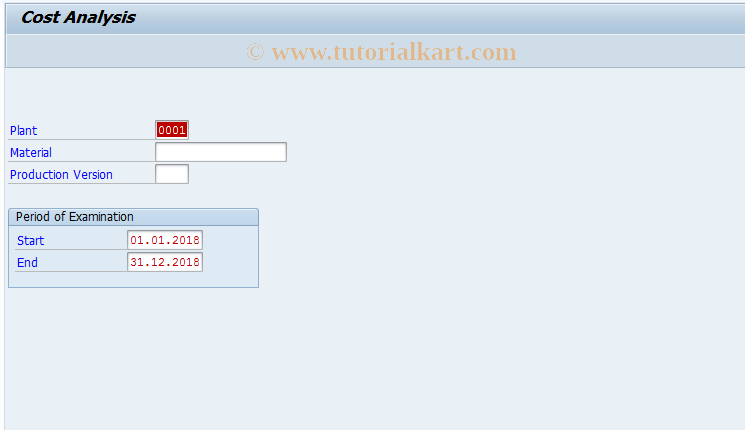 SAP TCode MF20 - REM Cost Controlling