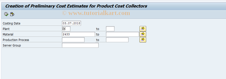 SAP TCode MF30 - Create PrelimCostEst - ProdCost Collective 