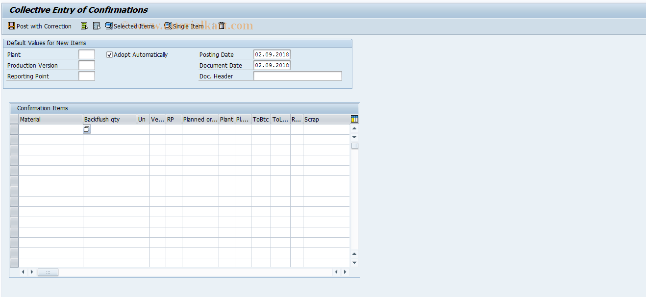 SAP TCode MF42N - New Collective Entry