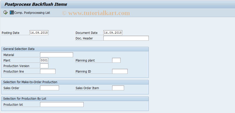 SAP TCode MF45 - Reprocessing Components: Rep.Manuf.