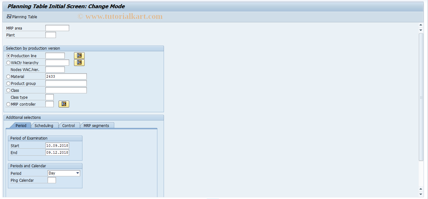 SAP TCode MF50 - Planning Table - Change