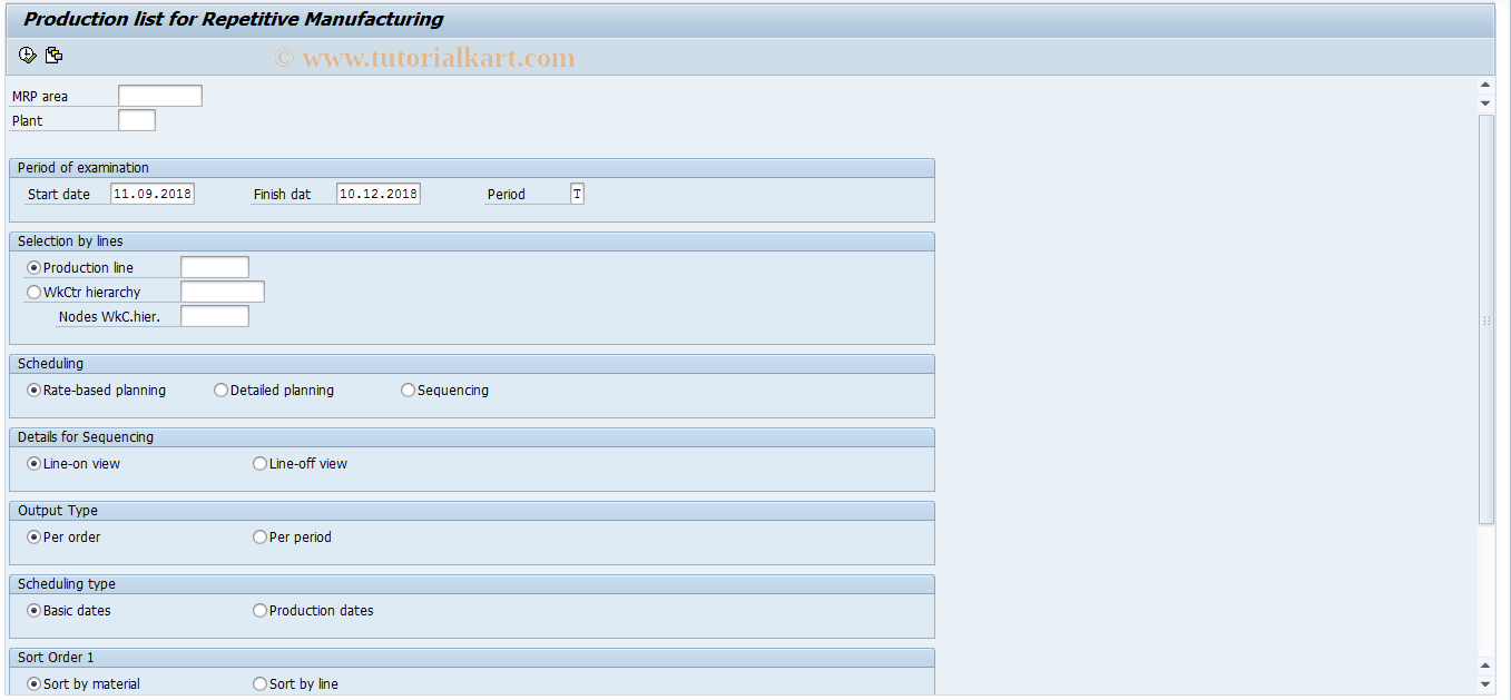 SAP TCode MF51 - Print Production Quantities