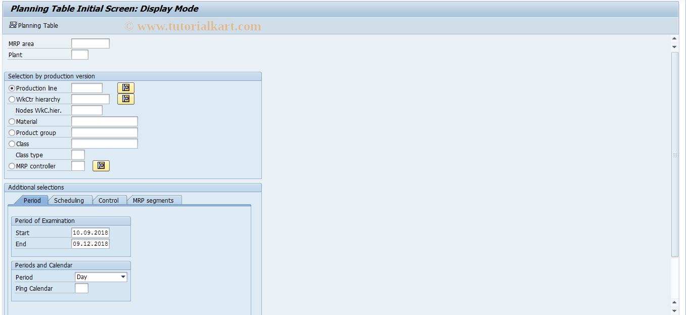 SAP TCode MF52 - Planning Table - Display