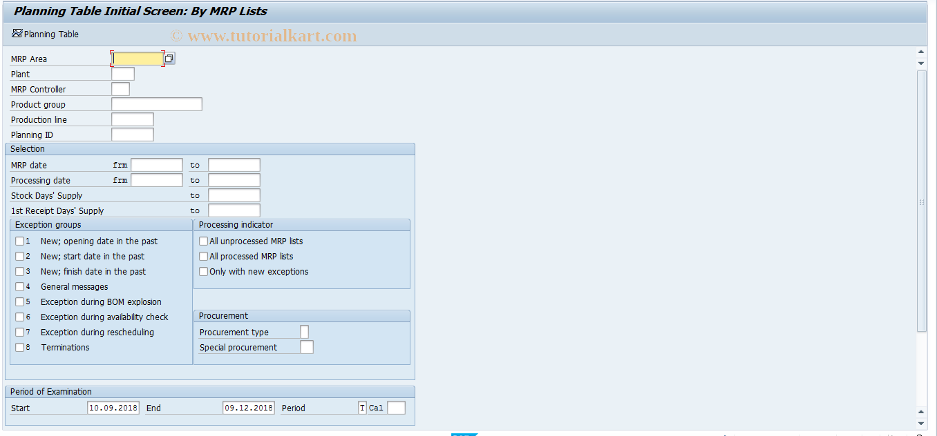 SAP TCode MF57 - Planning Table - By MRP Lists