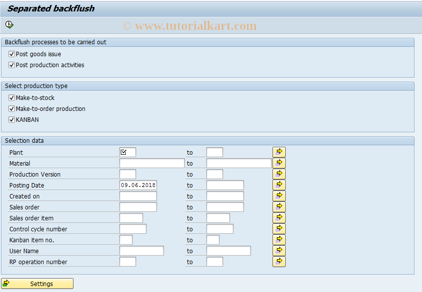 SAP TCode MF70 - Aggregate Collective Backflush