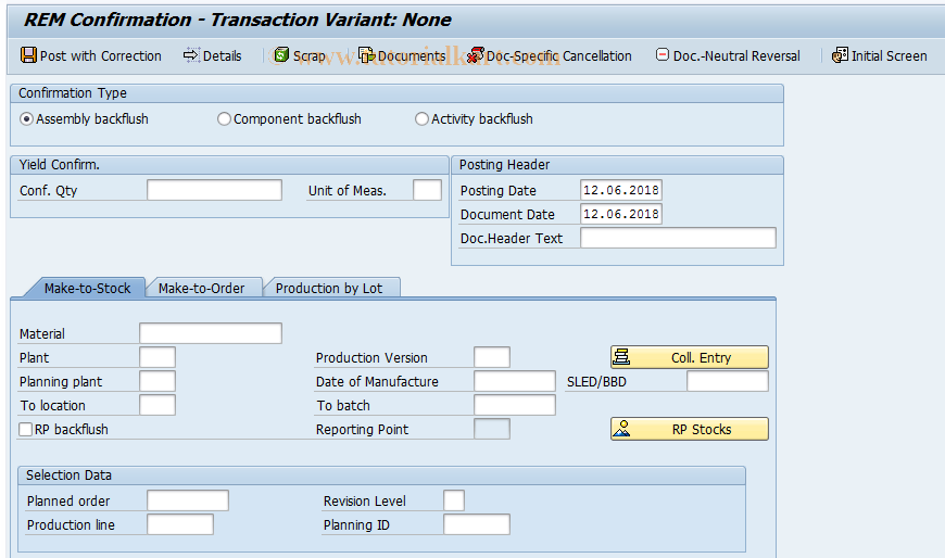 SAP TCode MFBF - Backflushing In Repetitive Mfg