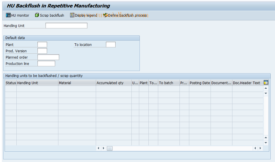 SAP TCode MFHU - Backflushing In Repetitive Mfg