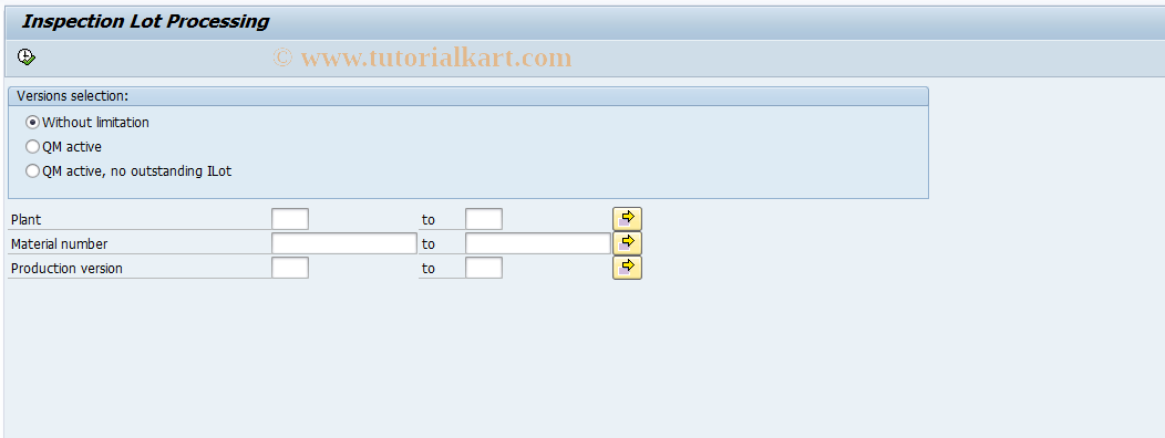 SAP TCode MFPR - Process Inspection Lot for Versions