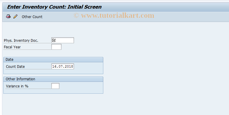 SAP TCode MI04 - Enter Inventory Count with Document