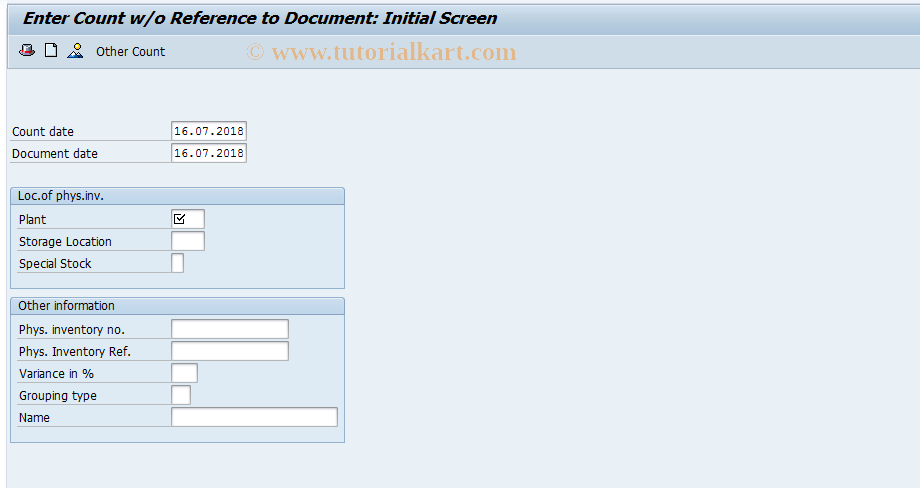 SAP TCode MI09 - Enter Inventory Count w/o Document