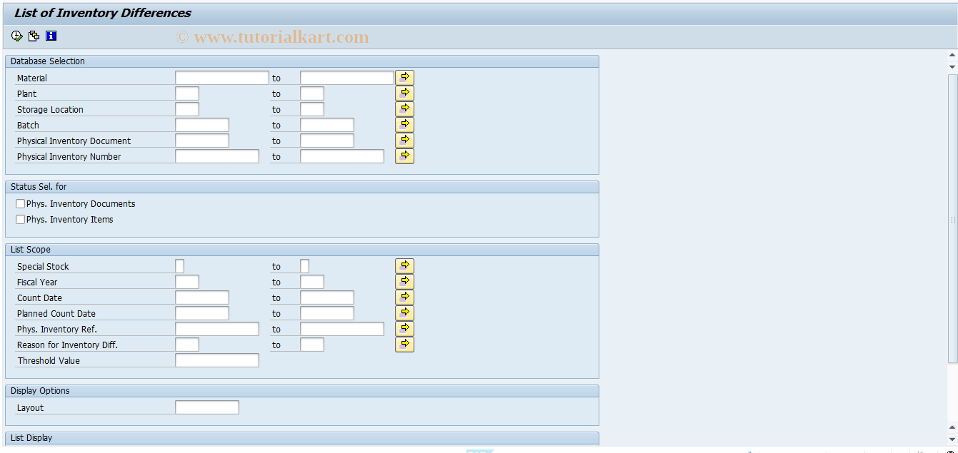 SAP TCode MI20 - Print List of Differences