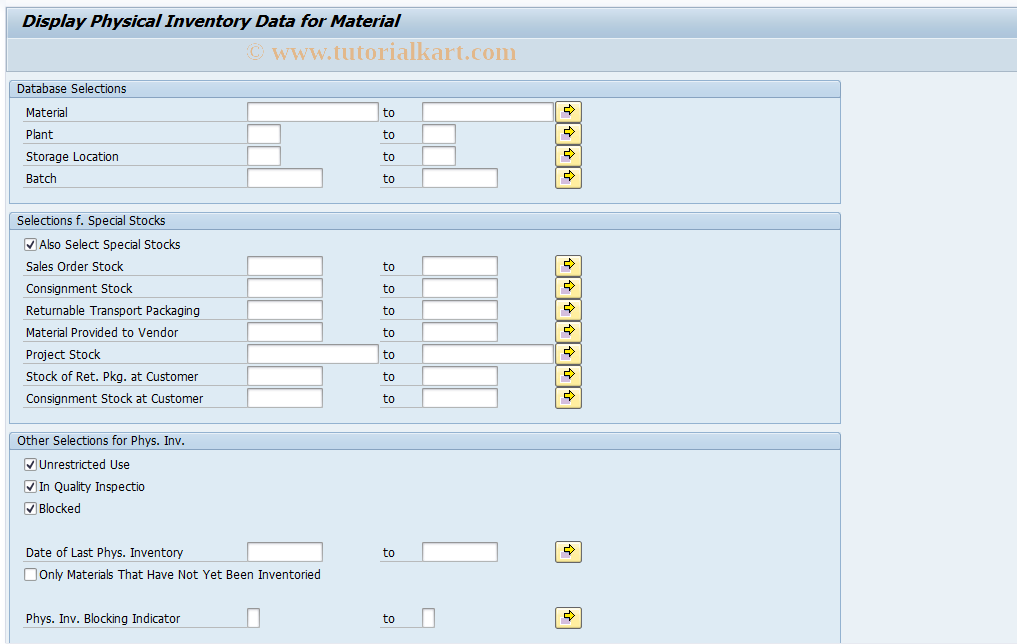 SAP TCode MI23 - Disp. Phys. Invoice  Data for Material