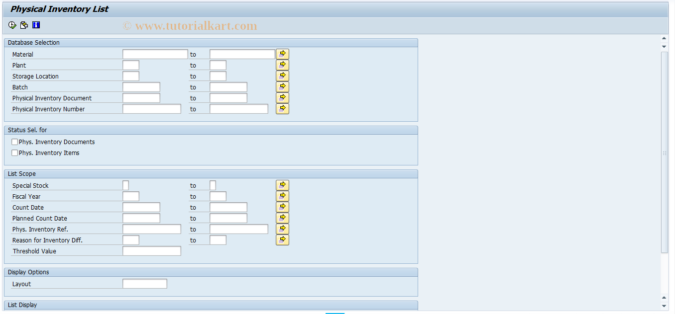 SAP TCode MI24 - Physical Inventory List