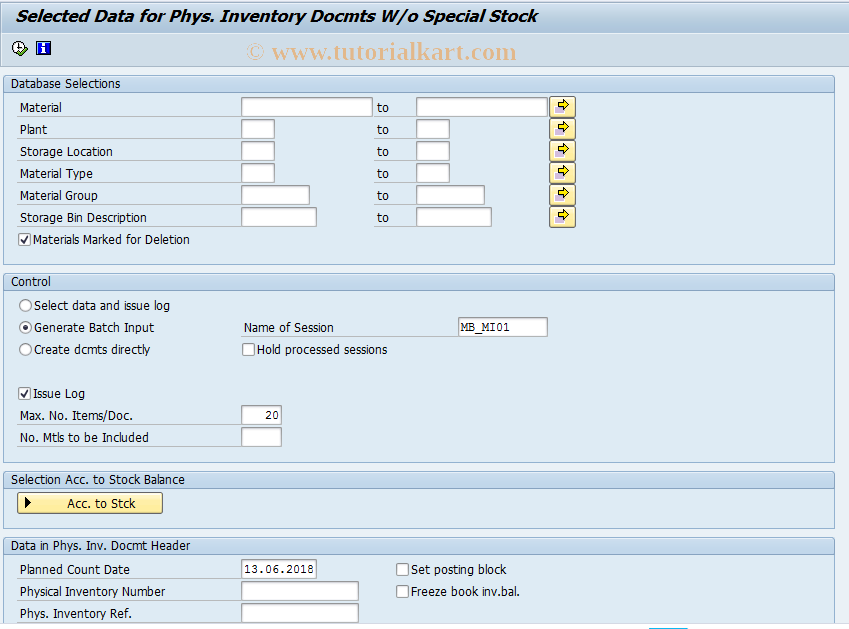 SAP TCode MI31 - Batch Input: Create Phys. Invoice  Document 