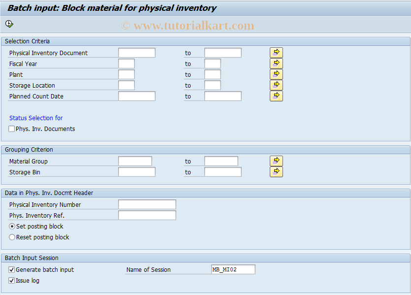 SAP TCode MI32 - Batch Input: Block Material