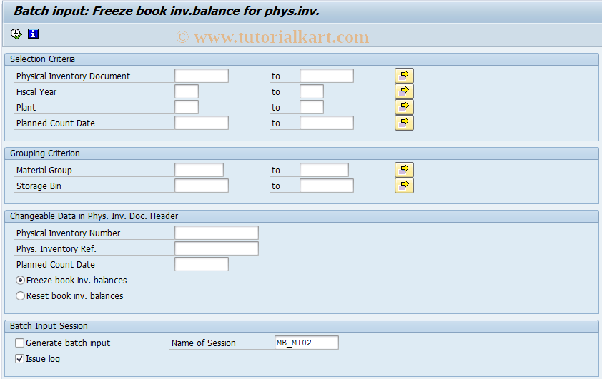 SAP TCode MI33 - Batch Input: Freeze Book Invoice Balance