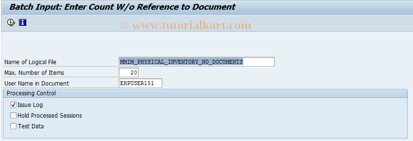 SAP TCode MI39 - Batch Input: Document and Count