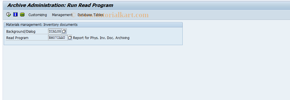 SAP TCode MIAL - Inventory Documents: Read Archive