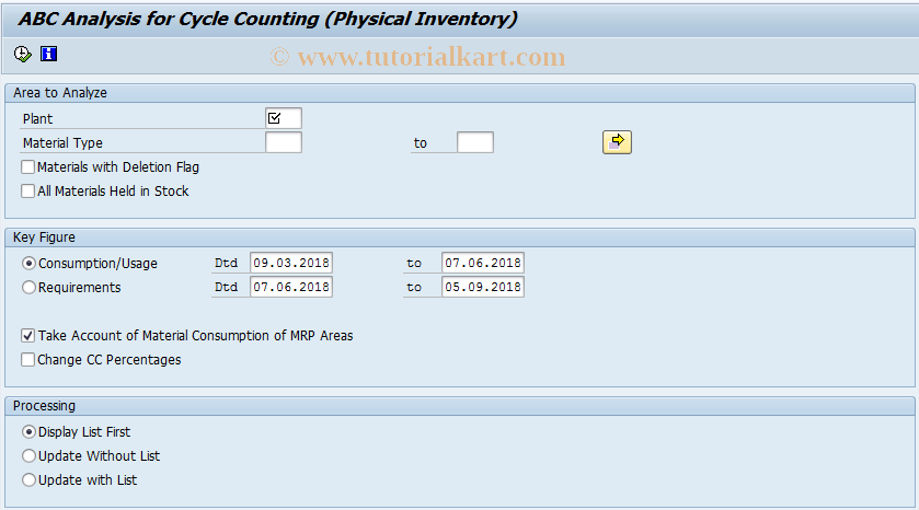 SAP TCode MIBC - ABC Analysis for Cycle Counting