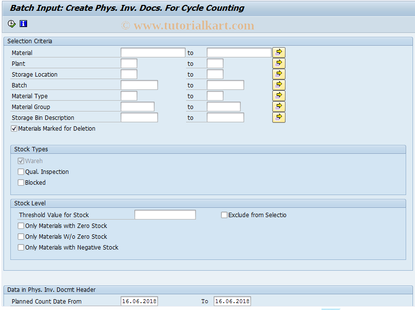 SAP TCode MICN - Btch Inpt:Ph.Invoice Documents for Cycle Ctng