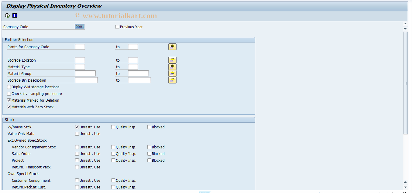 SAP TCode MIDO - Physical Inventory Overview