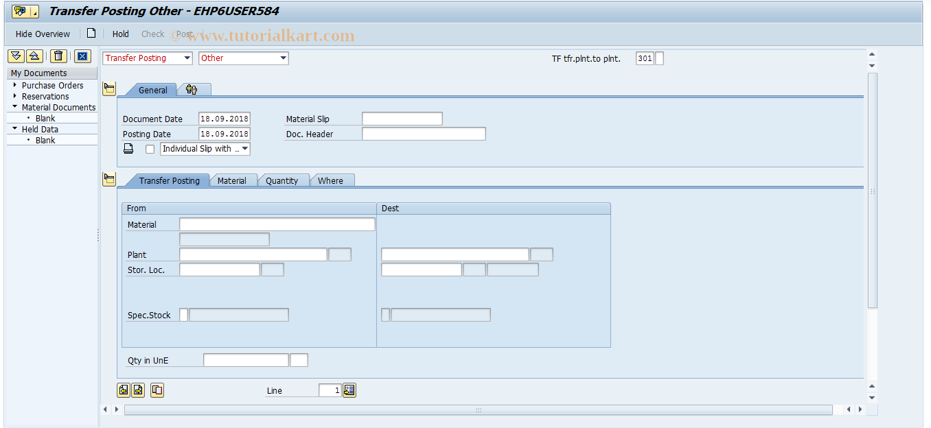 SAP TCode MIGO_TR - Transfer Posting