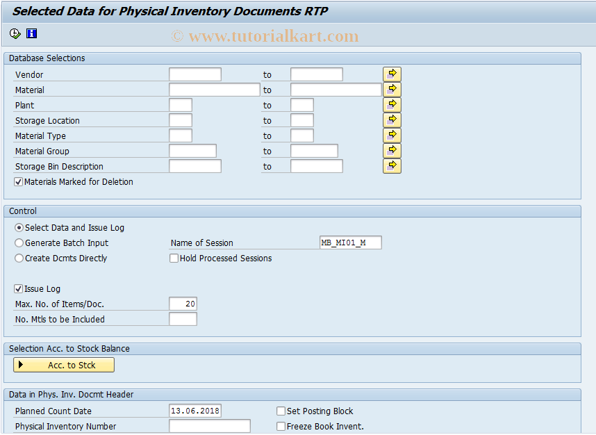 SAP TCode MIM1 - Batch Input: Create Ph.Invoice Docs RTP