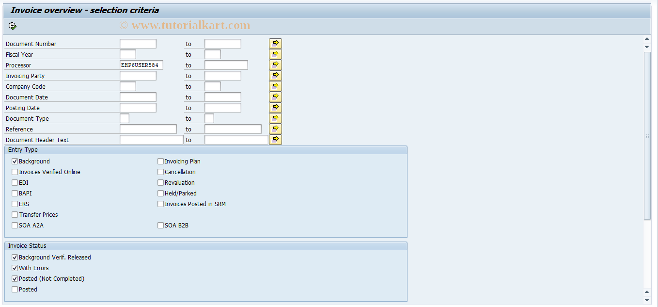 SAP TCode MIR6 - Invoice Overview