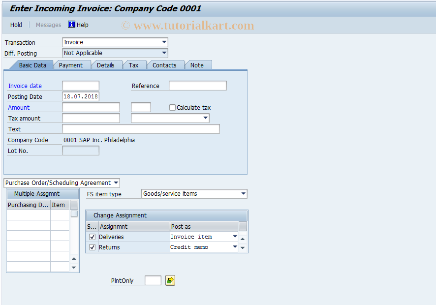 SAP TCode MIRA - Fast Invoice Entry