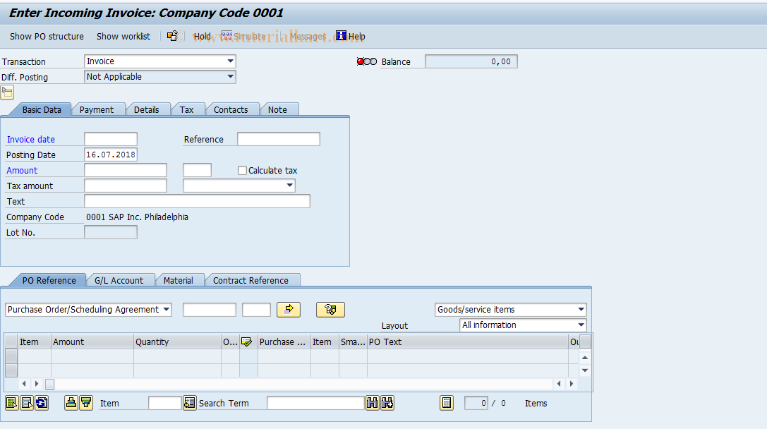 SAP TCode MIRO - Enter Incoming Invoice