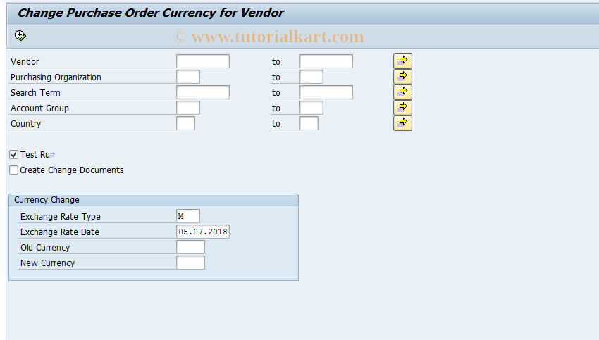 SAP TCode MKVZE - Currency Change: Vendor Master Rec.