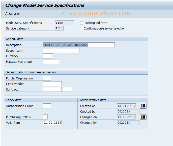SAP TCode ML11 - Change Model Service Specifications