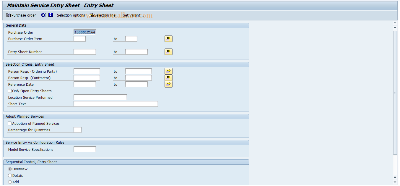 SAP TCode ML81 - Maintain Service Entry Sheet