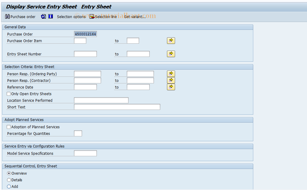 SAP TCode ML82 - Display Service Entry Sheet