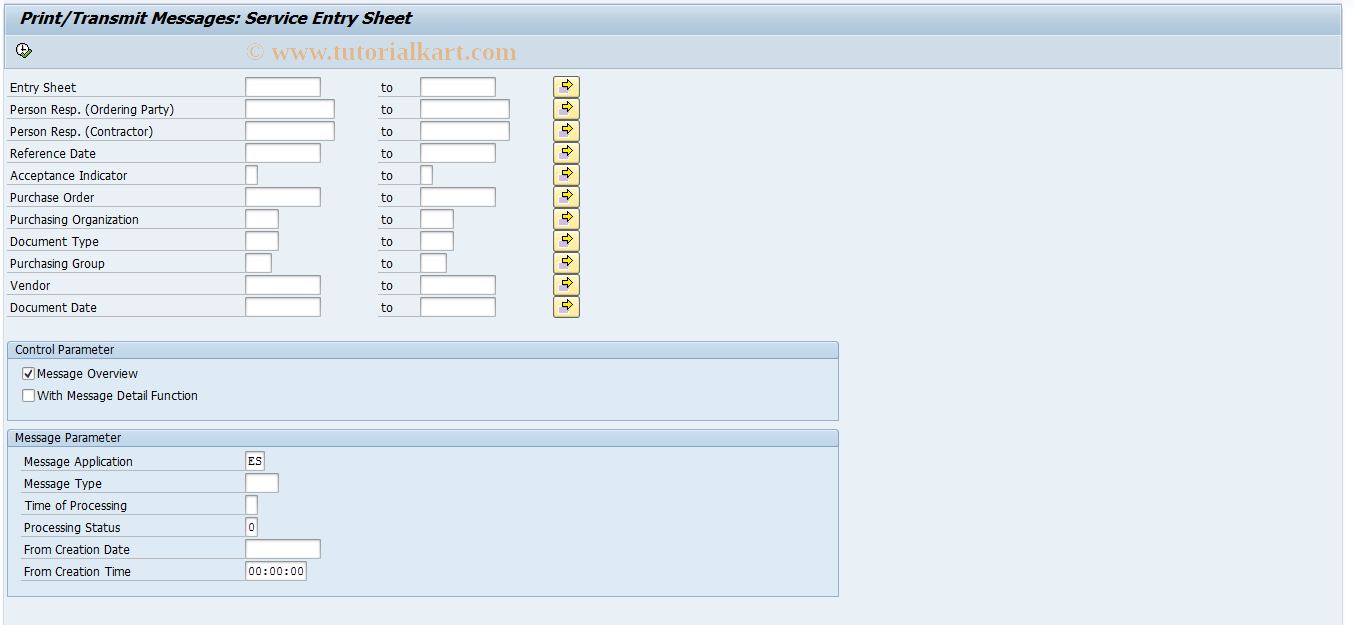 SAP TCode ML83 - Message Processing: Service Entry