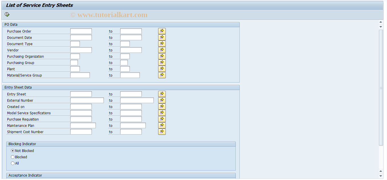 SAP TCode ML84 - List of Service Entry Sheets