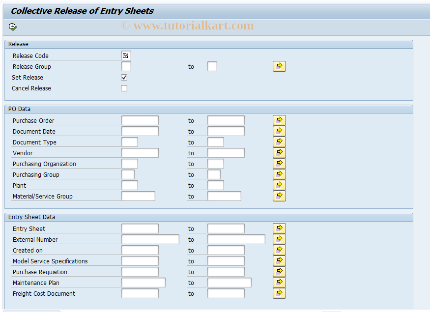 SAP TCode ML85 - Collective Release of Entry Sheets