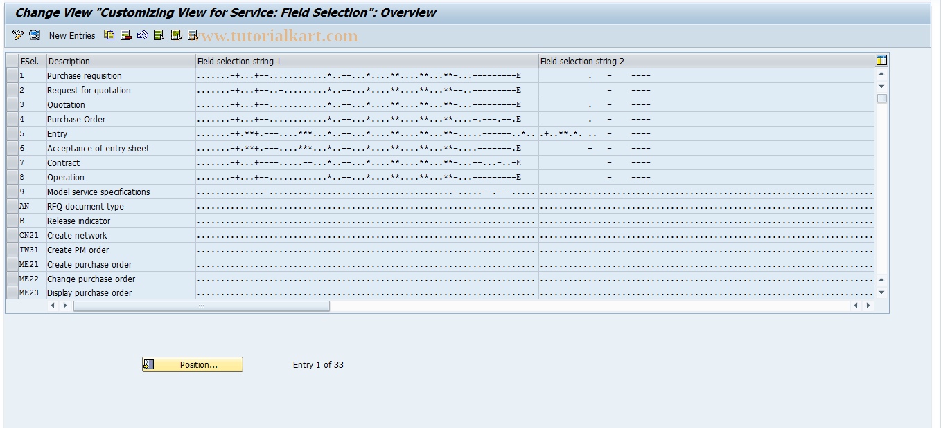 SAP TCode ML90 - Field Selection for Services