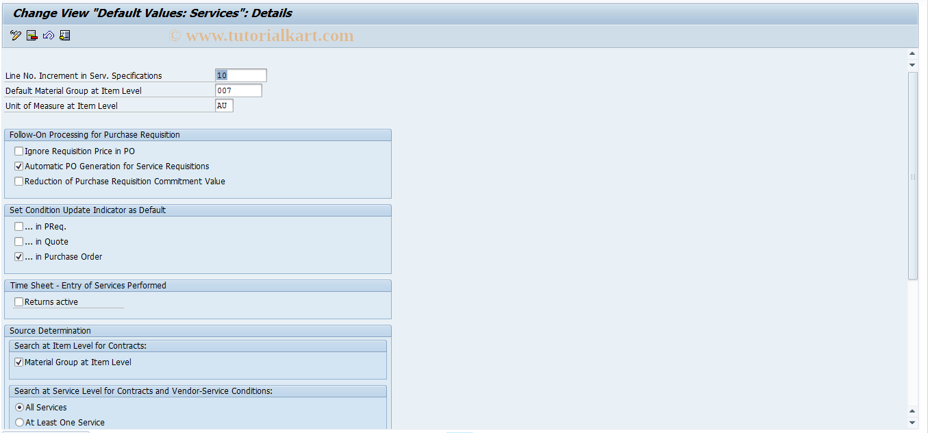 SAP TCode ML91 - Stand. Values f. External Services Mgmt.