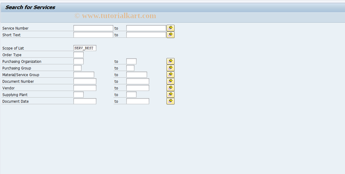 SAP TCode ML93 - Purchasing Object for Service