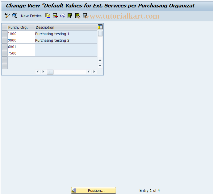 SAP TCode ML98 -  Standard  EKORG Values f. External  Srv. Mgmt.