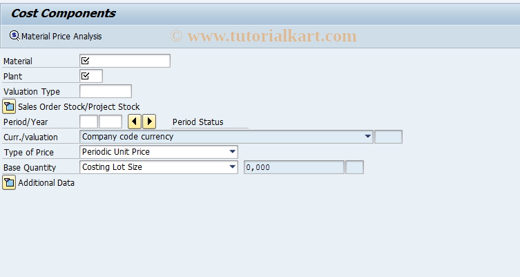 SAP TCode MLCCSPD - Cost Components for Price