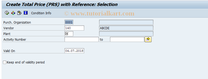 SAP TCode MLV2 - Create Total Price (PRS)