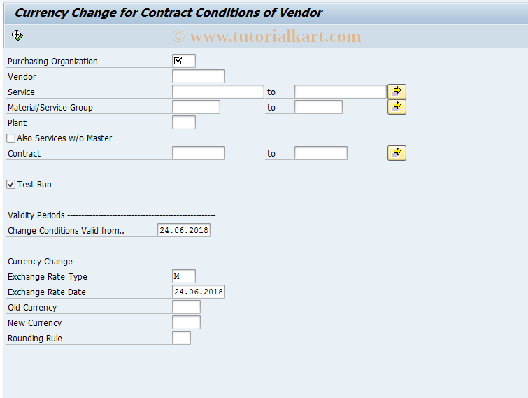 SAP TCode MLV5 - Change Currency (Contracts)